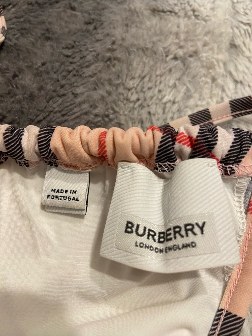 Burberry Pink Beige and Black Plaid Swim Top and Bottoms - Picture 2 of 5